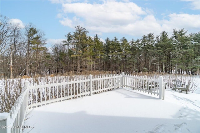 view of snow covered patio