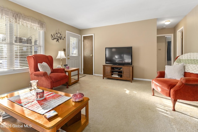 living room with light carpet