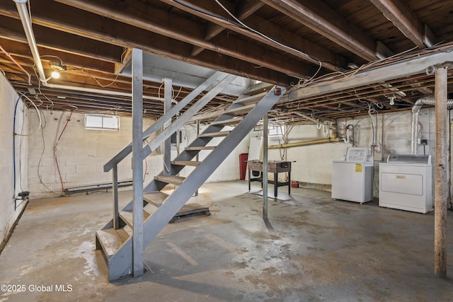 basement with separate washer and dryer