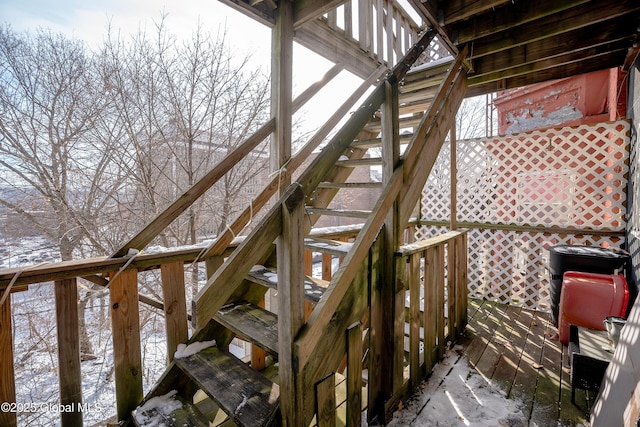 view of snow covered deck