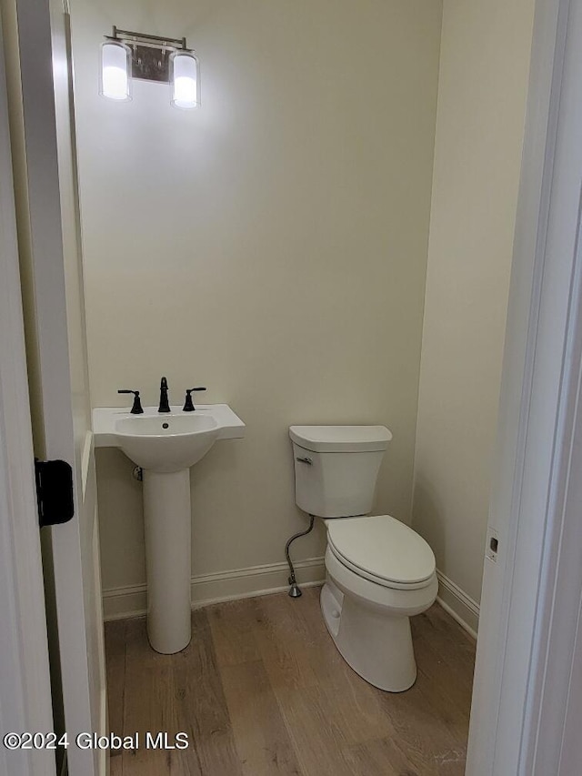 bathroom with wood-type flooring, sink, and toilet