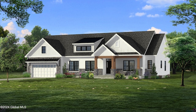 view of front facade featuring a garage and a front lawn