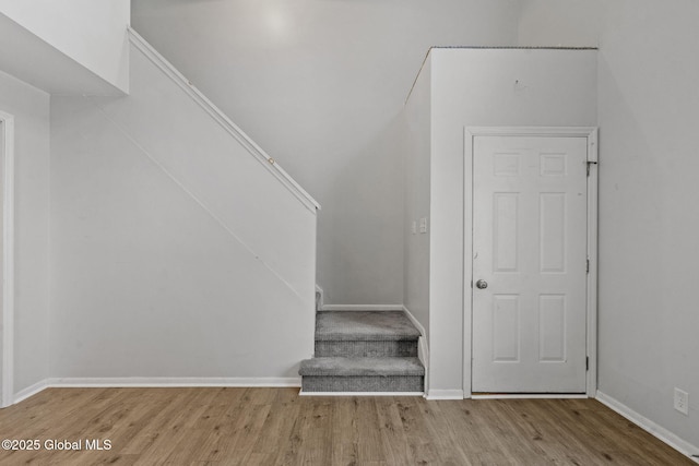 stairway featuring wood-type flooring