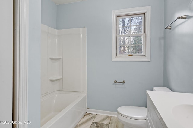 full bathroom featuring shower / bathing tub combination, vanity, and toilet