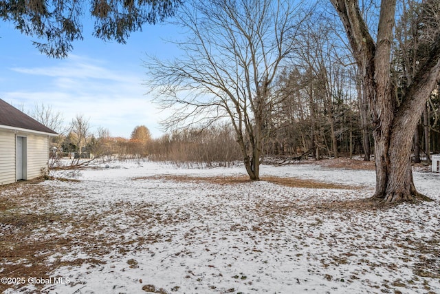 view of yard layered in snow