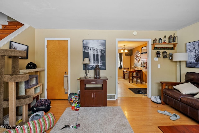 living room with light wood-type flooring