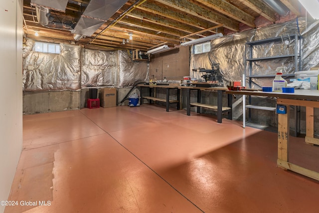 basement with a workshop area