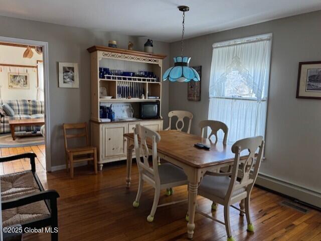 dining area with dark hardwood / wood-style flooring