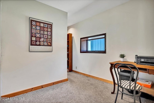 view of carpeted home office