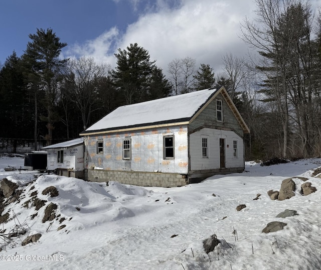 view of snow covered exterior