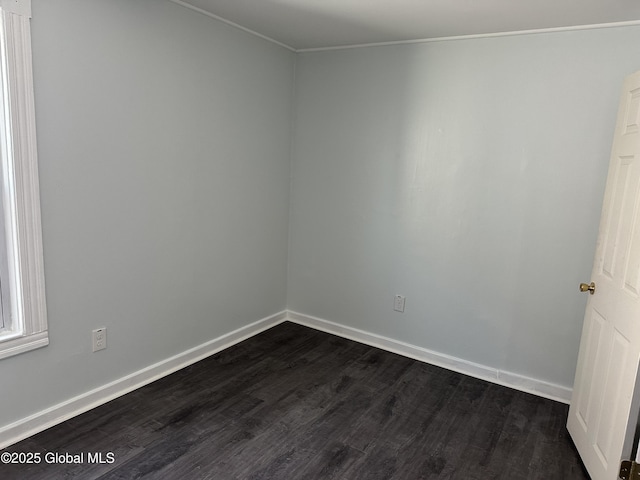 spare room with ornamental molding and dark hardwood / wood-style floors