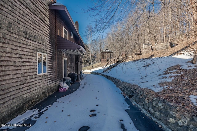 view of snow covered exterior