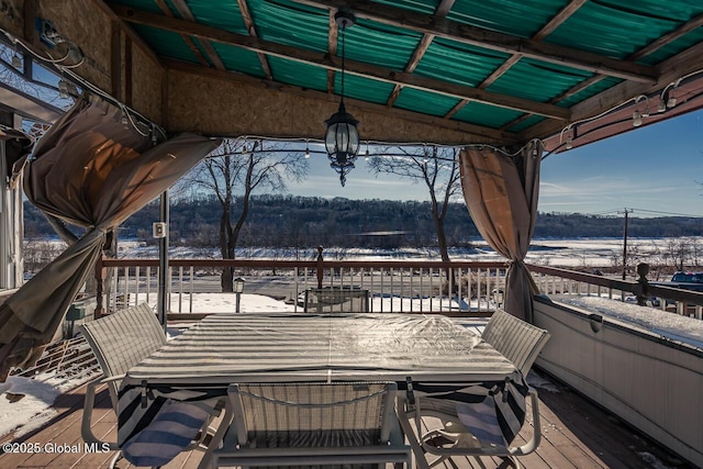 view of snow covered deck