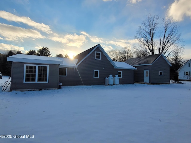 view of snow covered property