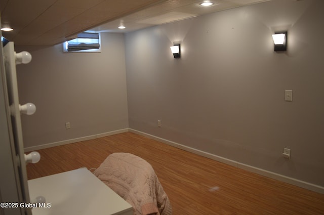 basement featuring hardwood / wood-style flooring