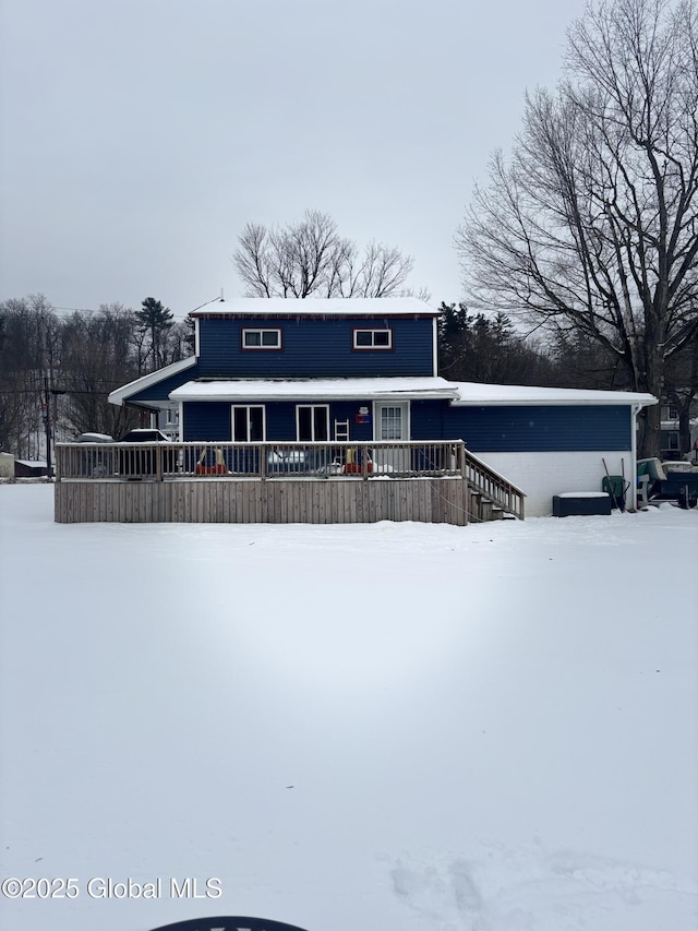 view of snow covered building