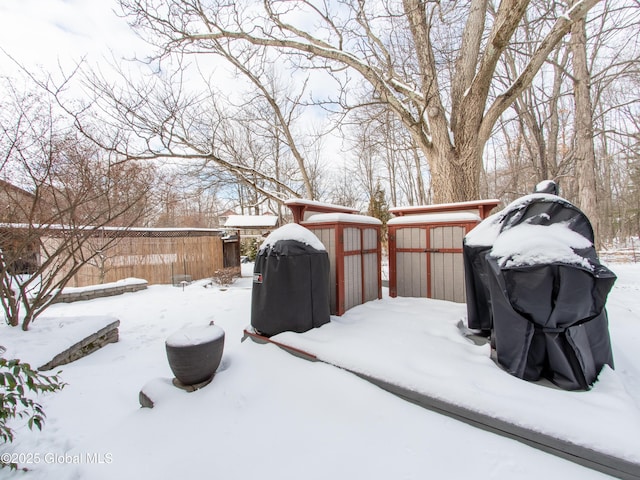 view of yard layered in snow