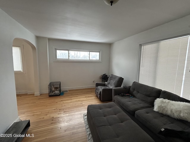 living room with light wood-type flooring