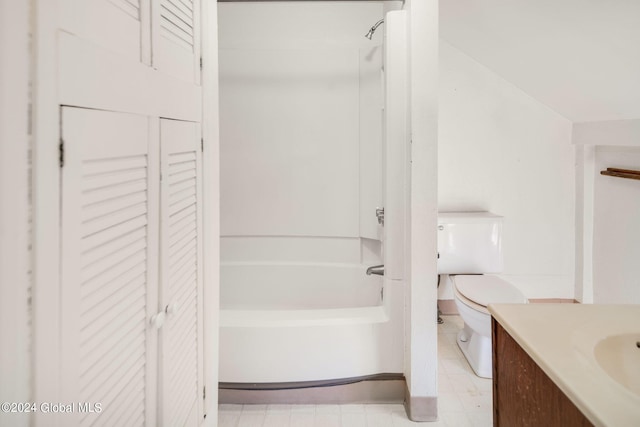 full bathroom with vanity, shower / bathtub combination, and toilet