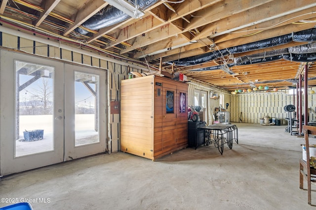 basement featuring french doors