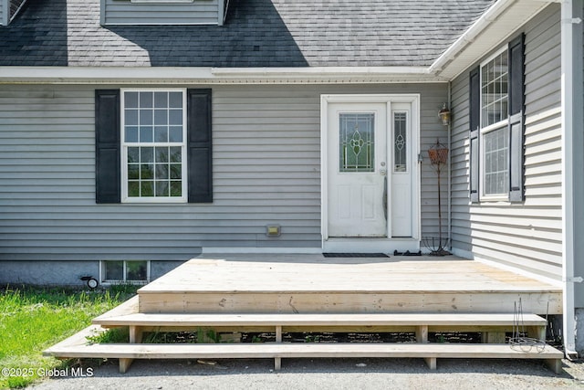 220 Anderson Cir, Fort Plain, NY 13339 - property entrance featuring roof with shingles and a deck