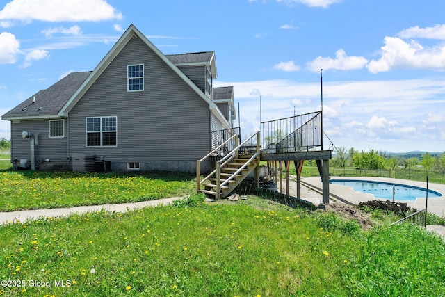 220 Anderson Cir, Fort Plain, NY 13339 - rear view of property featuring stairway, a deck, roof with shingles, and central AC
