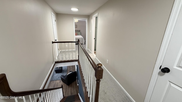 stairway with hardwood / wood-style floors