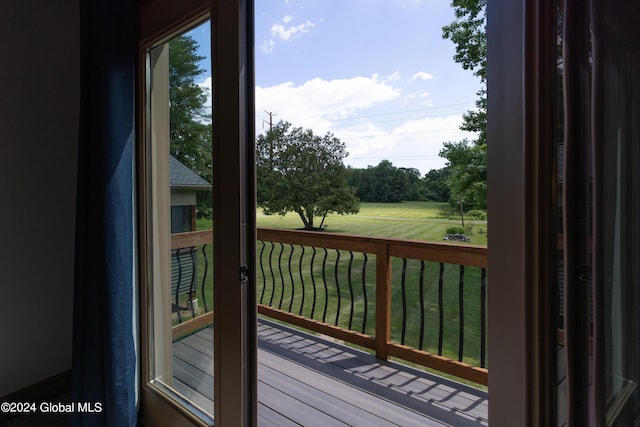 view of wooden balcony featuring a deck