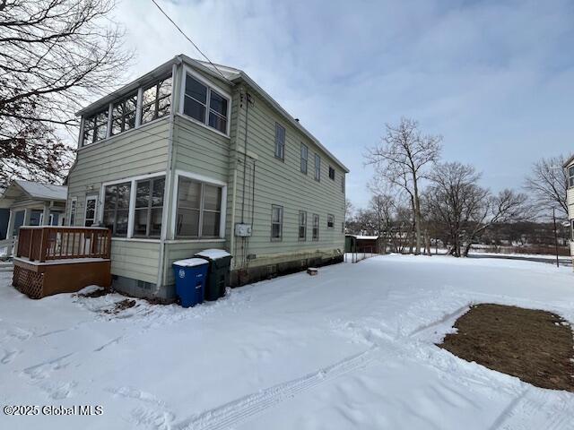 view of snow covered exterior