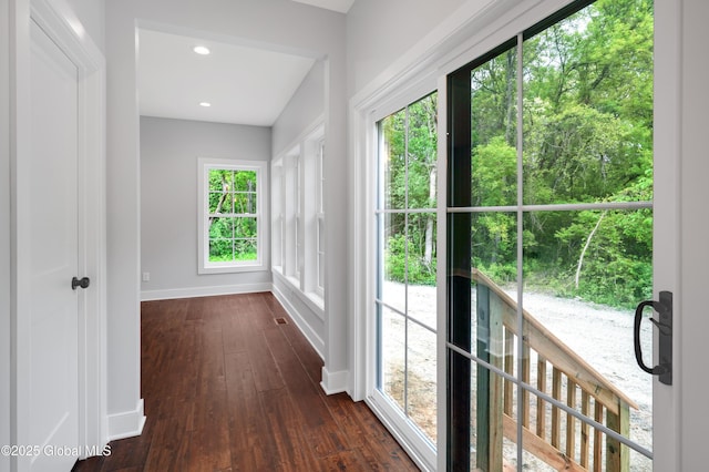722 Swaggertown Rd, Glenville, NY 12302 - hall featuring baseboards, dark wood-type flooring, and recessed lighting