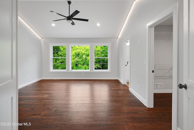 722 Swaggertown Rd, Glenville, NY 12302 - empty room featuring ceiling fan, dark wood-type flooring, baseboards, and recessed lighting