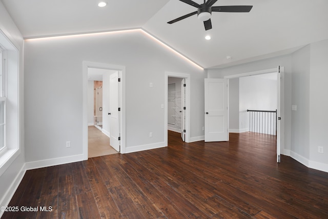 722 Swaggertown Rd, Glenville, NY 12302 - unfurnished room with ceiling fan, vaulted ceiling, wood-type flooring, baseboards, and recessed lighting