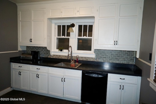 kitchen with white cabinetry, dishwasher, sink, and backsplash