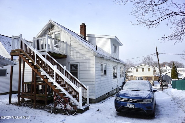 view of snow covered property