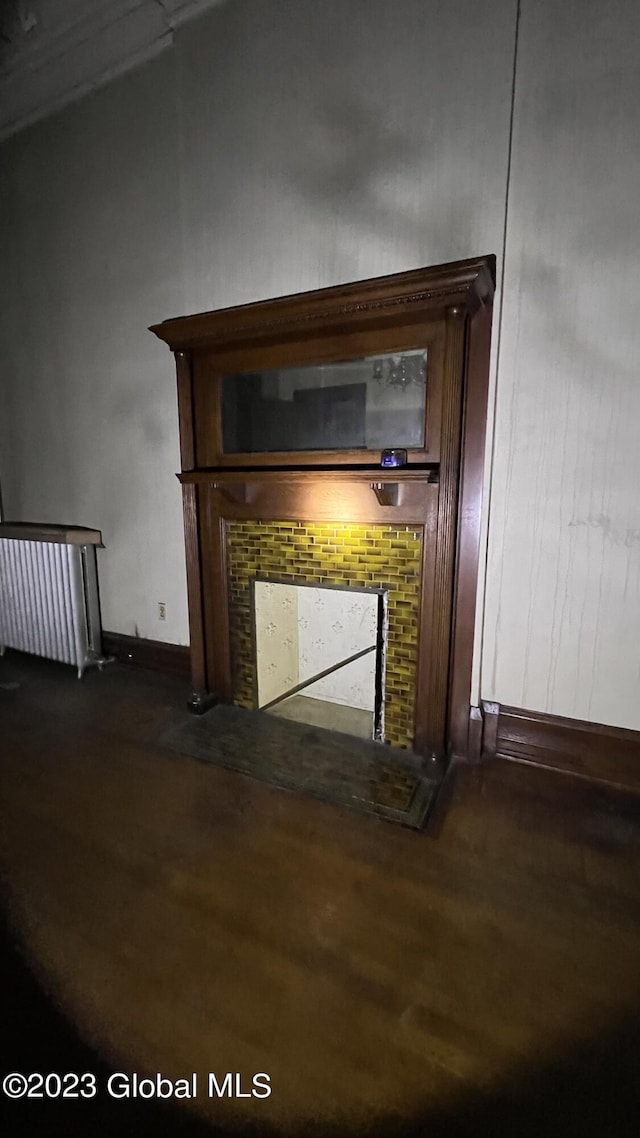 room details with radiator and hardwood / wood-style floors