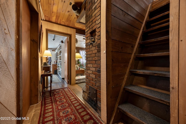 corridor with wood ceiling