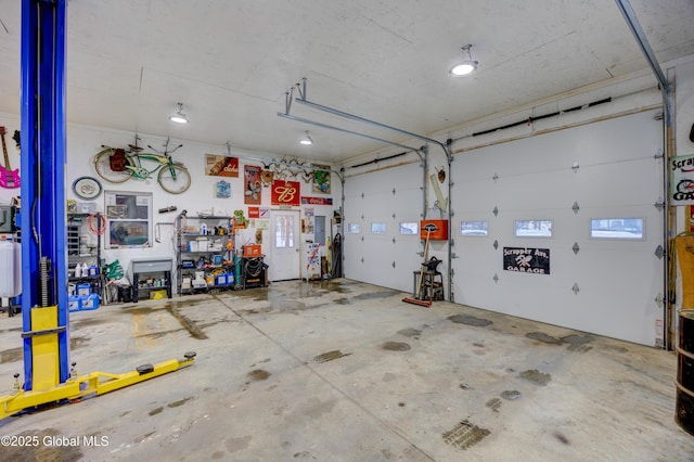 garage featuring a workshop area