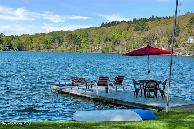 view of dock with a water view