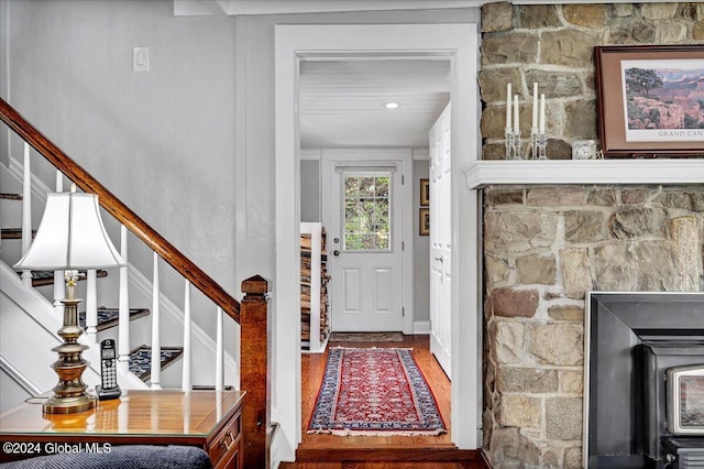 entryway with wood-type flooring