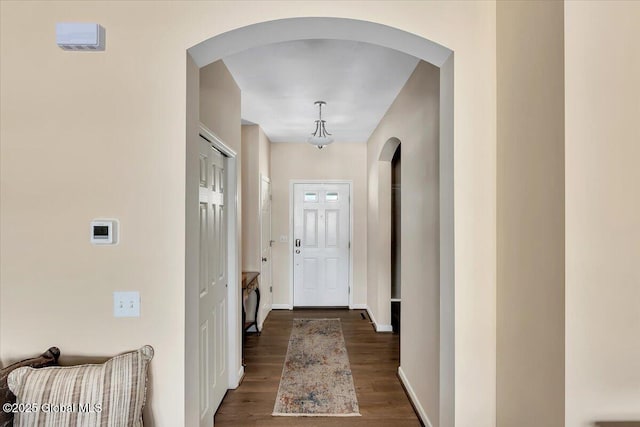 entryway featuring dark wood-type flooring