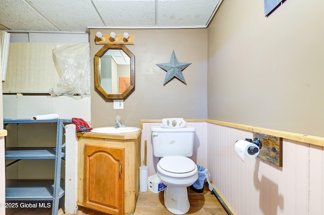 bathroom featuring vanity, wood-type flooring, and toilet