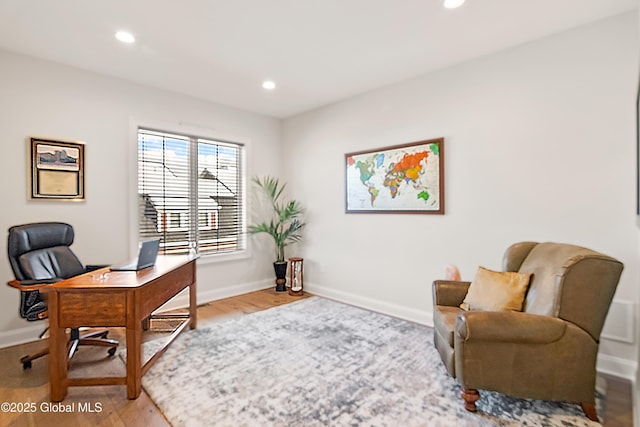 office featuring visible vents, baseboards, and recessed lighting