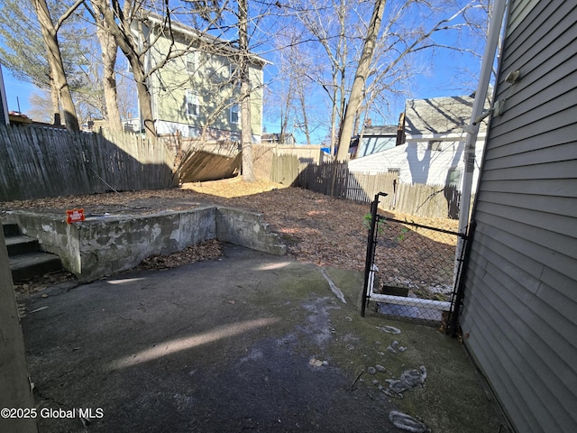 view of yard with a fenced backyard and a patio