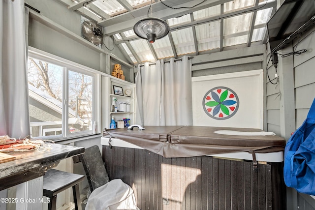 kitchen with lofted ceiling