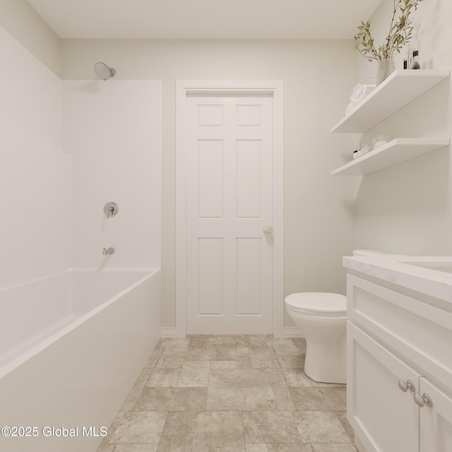 bathroom featuring  shower combination, vanity, and toilet