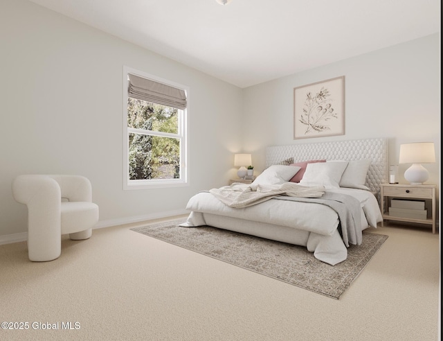 bedroom with carpet flooring and baseboards