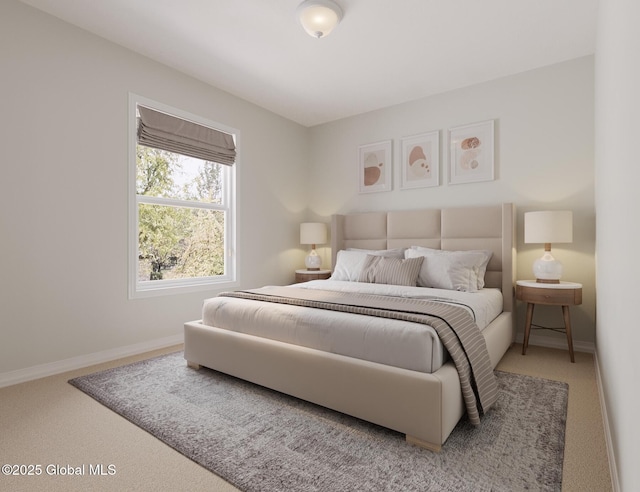 bedroom with carpet floors and baseboards