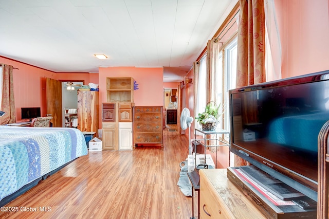 bedroom with light wood-style floors