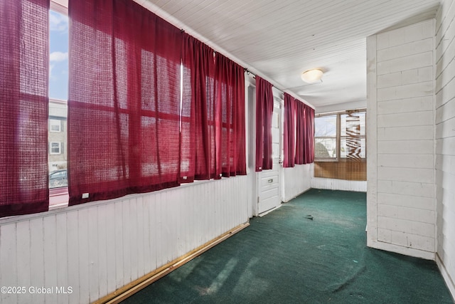 spare room with carpet floors and wooden walls