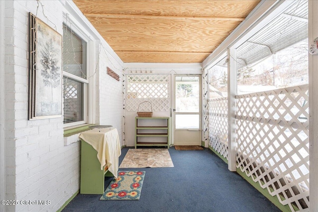 sunroom with wood ceiling